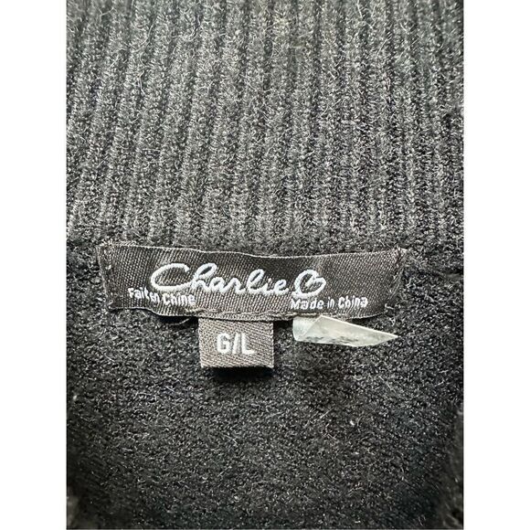 Charlie B womens black mock neck sweater white heart on back size Large #41-1025 - Picture 4 of 7